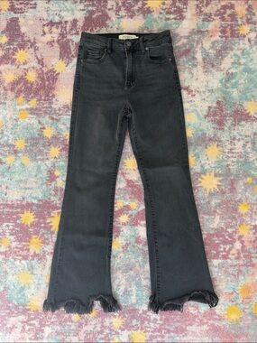 Modern Crew Black High-Rise Flare Jeans with Frayed Hem